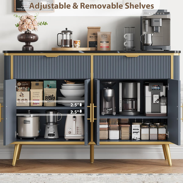 47.2" Fluted Buffet Storage Cabinet with Drawers & Adjustable Shelves