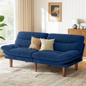 Convertible Futon Sofa Bed with Adjustable Backrest & Armrests