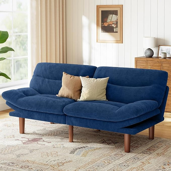 Convertible Futon Sofa Bed with Adjustable Backrest & Armrests