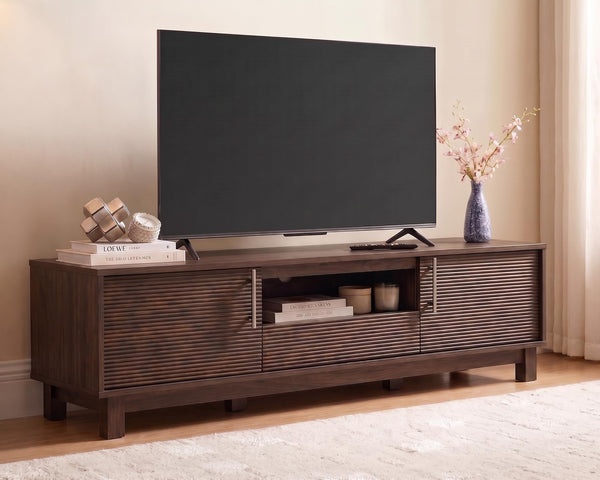 Amada 58" TV Stand for TVs up to 65 Inch, Fluted Entertainment Center with Storage Cabinets and Drawer, Mid Century Modern TV Console Table for Living Room & Bedroom, Walnut