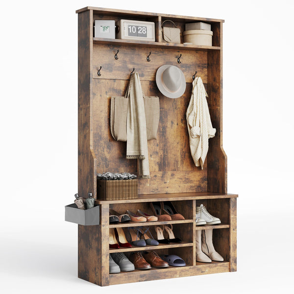 Entryway Hall Tree with Bench & Storage