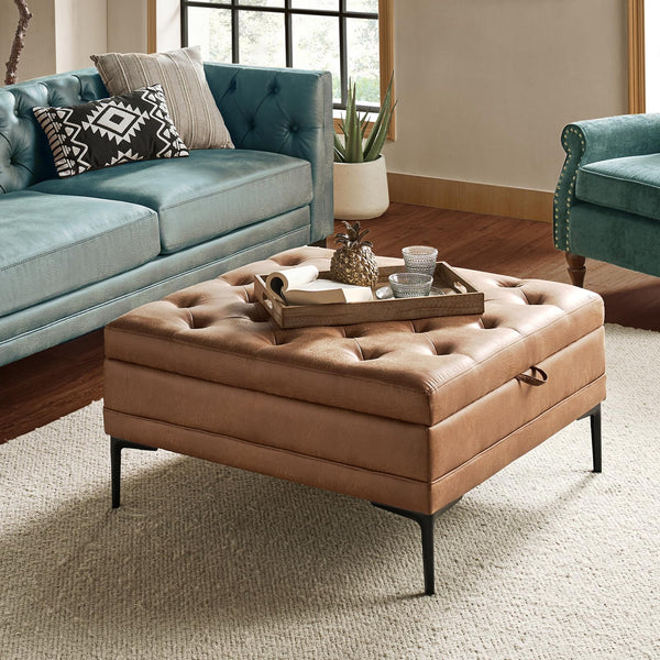 Square Storage Ottoman Coffee Table with Lift Top & Metal Legs