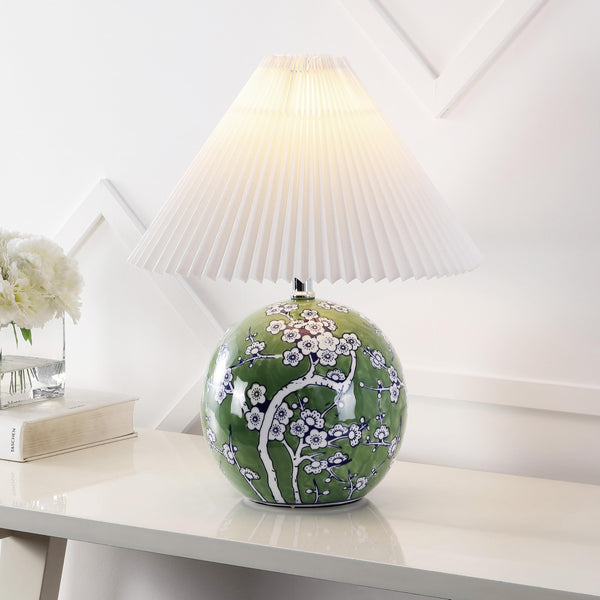 24" Ceramic Floral Urn Table Lamp with White Linen Shade