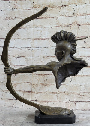 Native American Warrior Bronze Sculpture with Marble Base