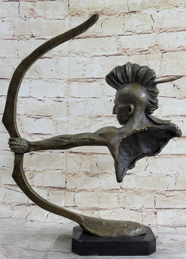 Native American Warrior Bronze Sculpture with Marble Base