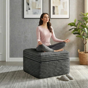 Corduroy Pouf Ottoman with Dual-Layer Support – 23.6" Round Floor Footstool