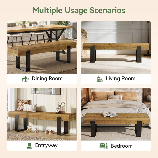 63" Farmhouse Entryway Bench with Metal Legs