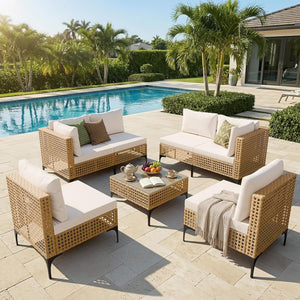 7-Piece Outdoor Wicker Sectional Sofa Set with Coffee Table