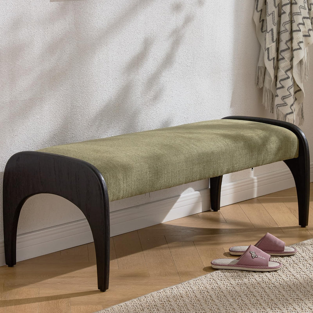 Modern Upholstered Ottoman Bench with Solid Wood Legs