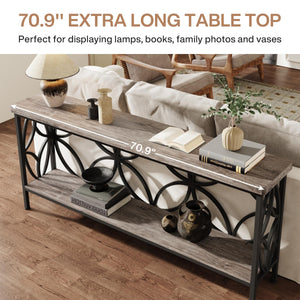 Industrial Console Table 70.9 Inch with Storage Shelves