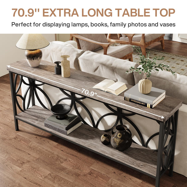Industrial Console Table 70.9 Inch with Storage Shelves
