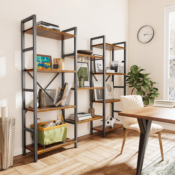 Industrial Ladder Bookshelf with Adjustable Shelves