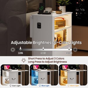Rolling End Table with Charging Station & LED Lights