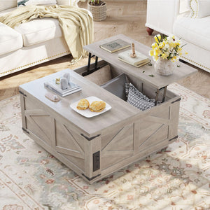 Farmhouse Lift Top Coffee Table with LED & USB-C