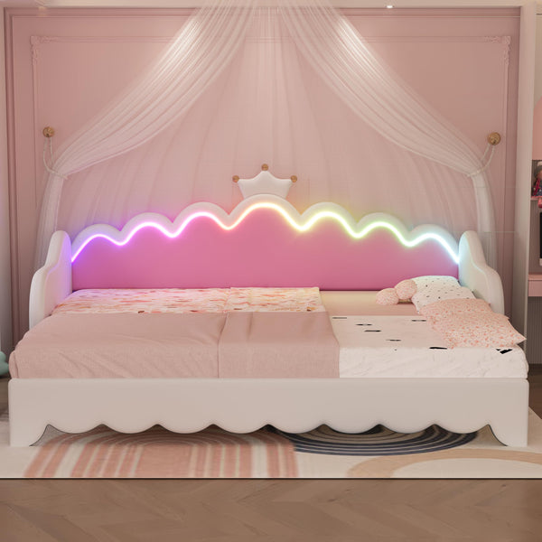 Twin Princess Daybed with Crown Headboard & LED Lights