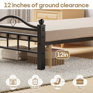 Metal Platform Bed Frame with Vintage Headboard