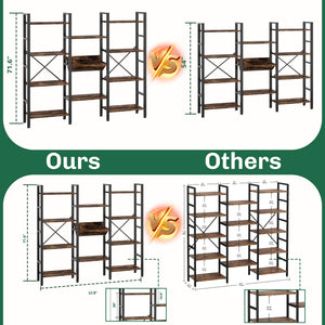 4-Tier Triple Wide Bookshelf with 11 Open Shelves