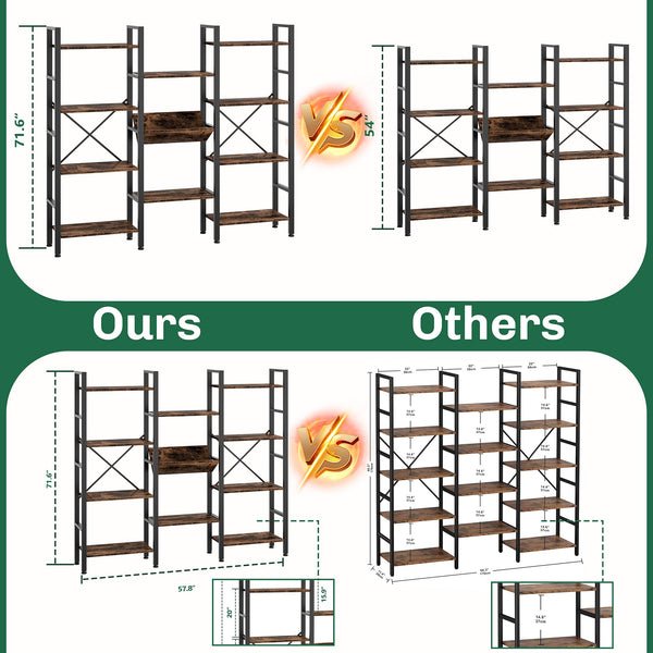 4-Tier Triple Wide Bookshelf with 11 Open Shelves