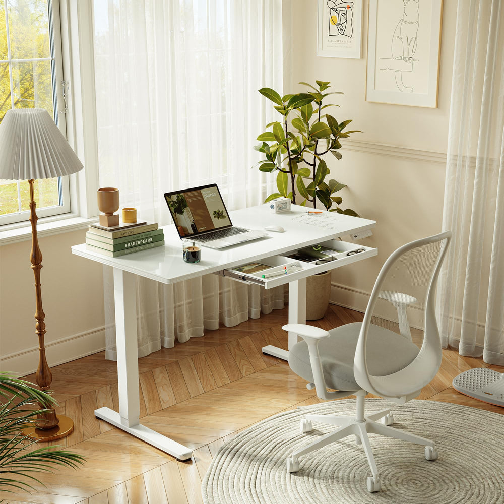Electric Glass Standing Desk with Drawer 55x24 Inch