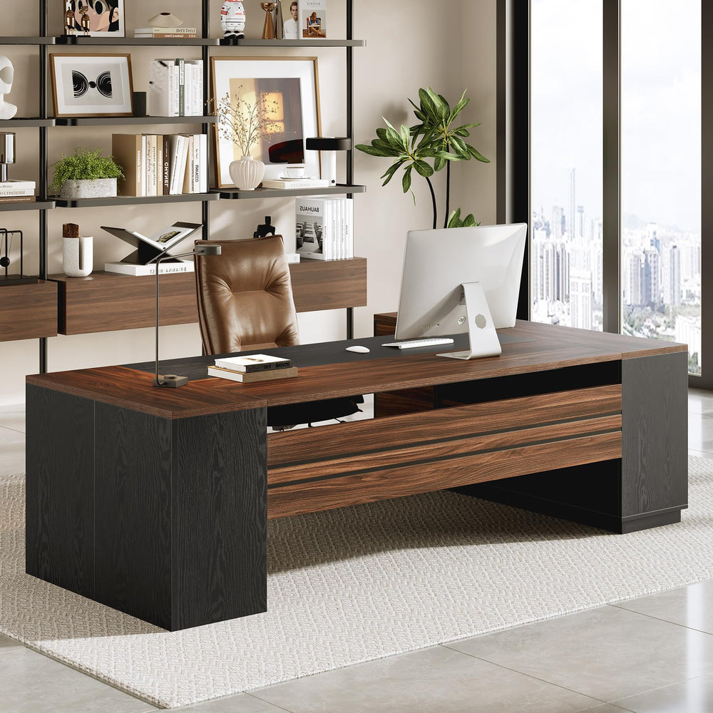 L-Shaped Executive Desk with File Cabinet and Drawers – 78.7 Inch Home Office Workstation