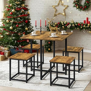3-Piece Industrial Dining Table Set with 2 Stools