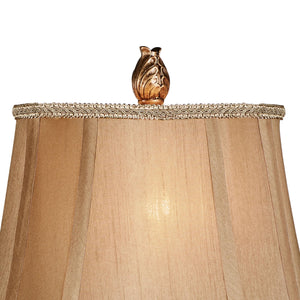 Traditional Handcrafted Resin Table Lamp with Faux Silk Bell Shade