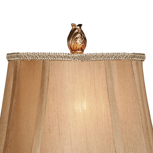 Traditional Handcrafted Resin Table Lamp with Faux Silk Bell Shade
