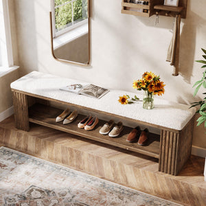 63" Solid Wood Entryway Bench with Removable Cushion & Fluted Legs