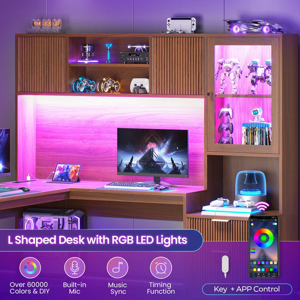L-Shaped Desk with Hutch & RGB LED Lighting