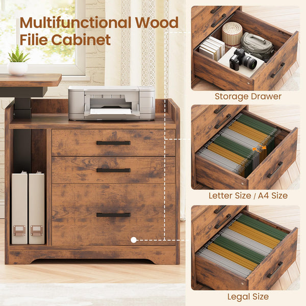 L-Shaped Electric Standing Desk with File Cabinet