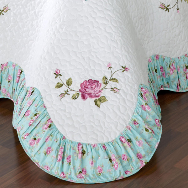 Rose Garden Grande King Bedspread White