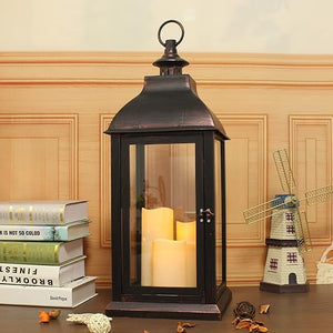 LED Hanging Lantern with Dancing Flame Timer Candle