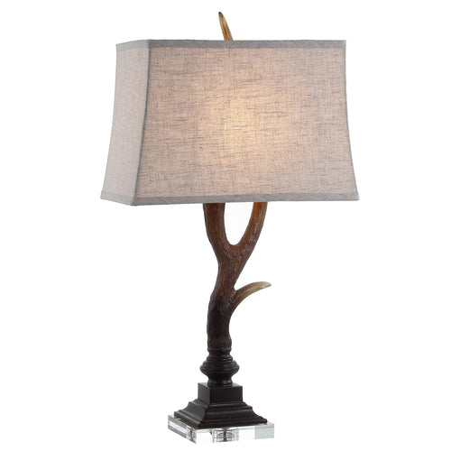 Antler Rustic Table Lamp – Brown, Crystal Base, Linen Shade