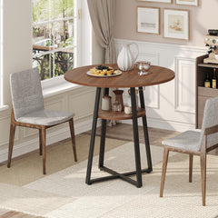 Round Dining Table with Storage Shelf, 31.5" Farmhouse Kitchen Table for 2-4