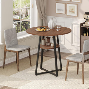 Round Dining Table with Storage Shelf, 31.5" Farmhouse Kitchen Table for 2-4