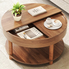 Round Coffee Table with 2-Tier Rotating Storage, 30.63"