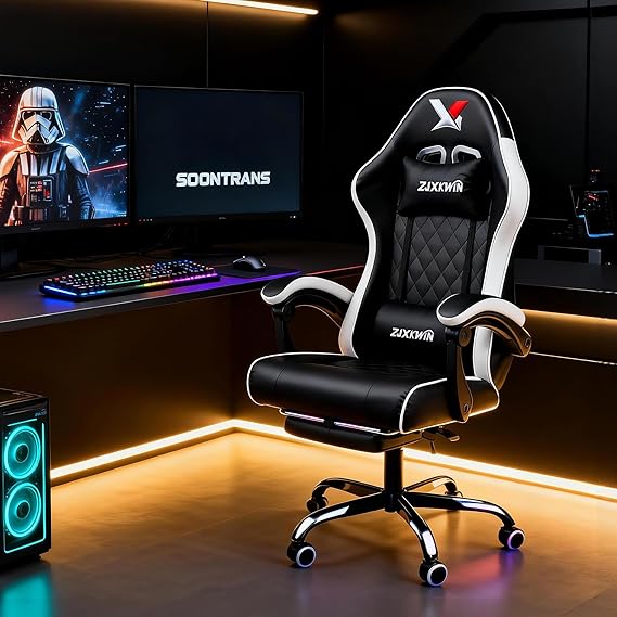High Back Gaming Chair with Footrest & Lumbar Support
