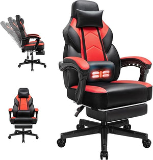 Big & Tall Gaming Chair with Footrest, Massage Lumbar Support & 360° Swivel