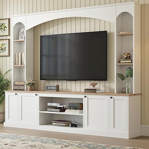Arched Entertainment Center TV Stand with Bookshelf – Fits TVs up to 70"