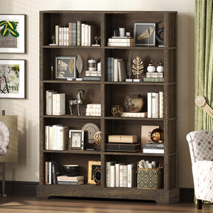 5-Tier Wood Bookcase, 47" Wide & 64" Tall with Storage