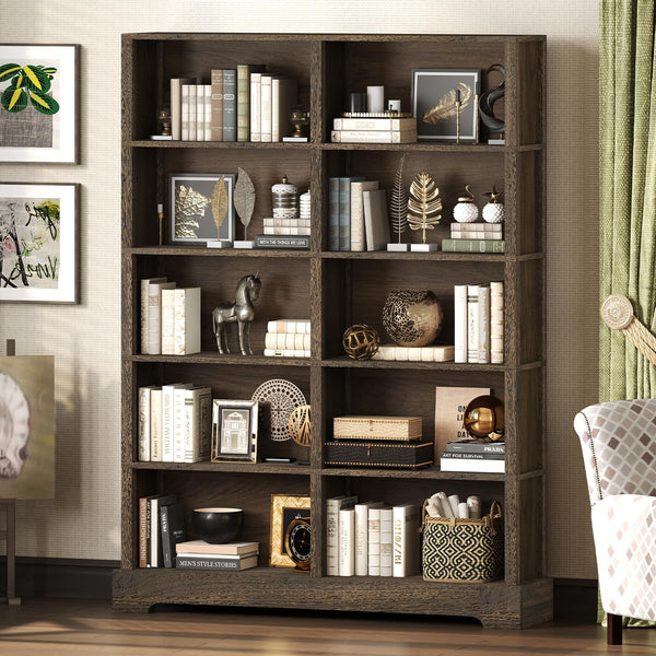 5-Tier Wood Bookcase, 47" Wide & 64" Tall with Storage