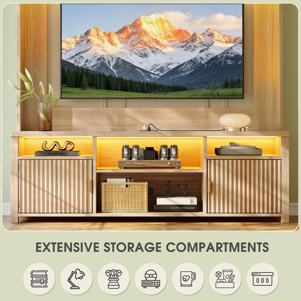 70" Entertainment Center with LED Lights & Charging Station