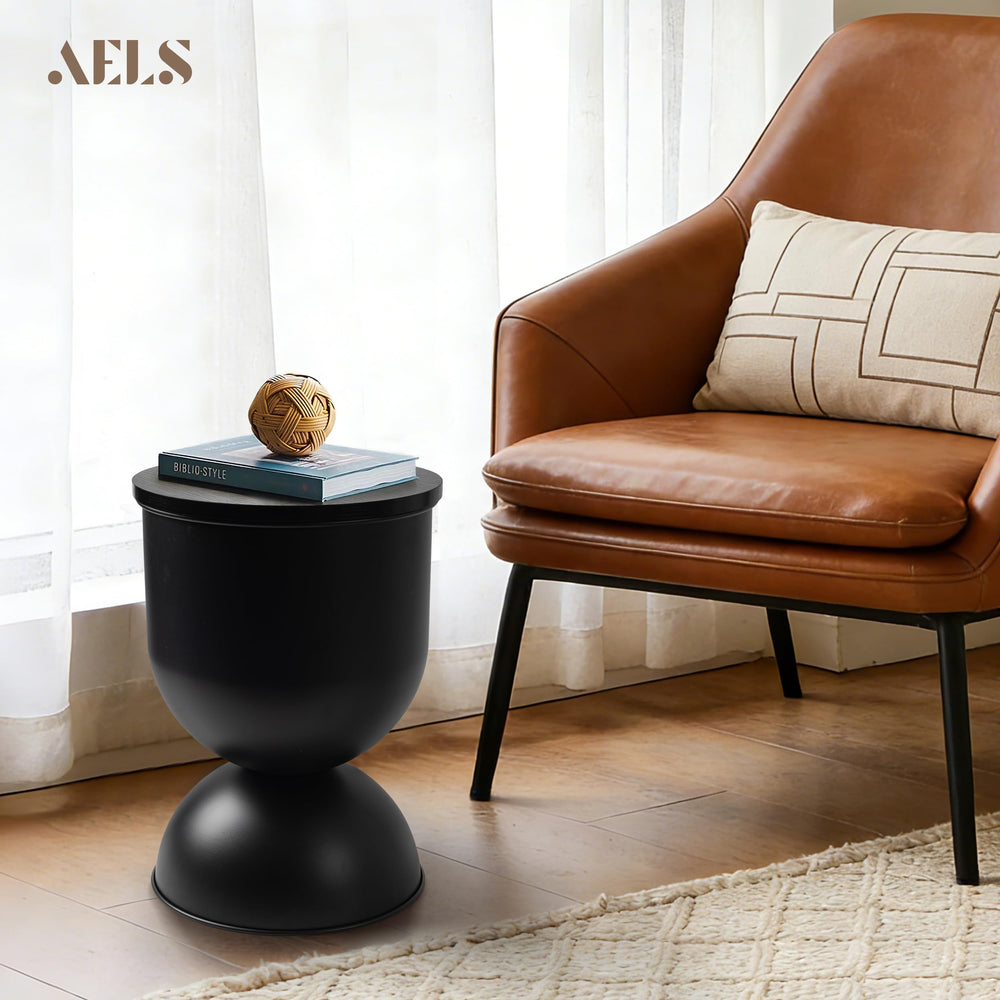 Mid-Century Modern Round Drum Side Table with Removable Lid