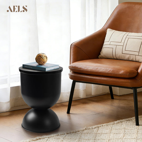 Mid-Century Modern Round Drum Side Table with Removable Lid
