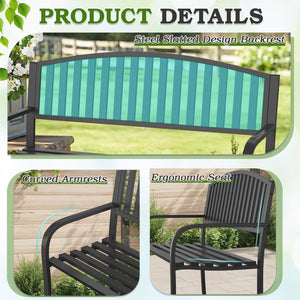 50" Outdoor Metal Garden Bench with Backrest & Armrests