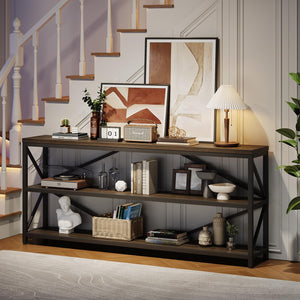Industrial Console Sofa Table 70.8 Inch with 3-Tier Storage Shelf