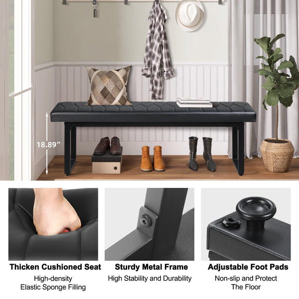 Padded Dining Bench Set of 2 – Faux Leather Upholstered Long Bench