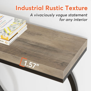 55-Inch Industrial Console Table with Geometric Metal Frame