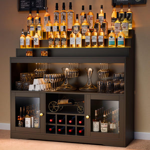 LED Wine Bar Cabinet with Liquor Display & Wine Rack