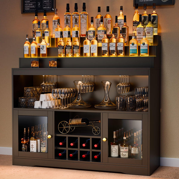 LED Wine Bar Cabinet with Liquor Display & Wine Rack